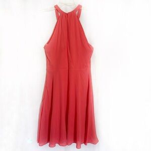 Express Orange Fit and Flare Halter Mini Dress w/Keyhole Back for Wedding Guests